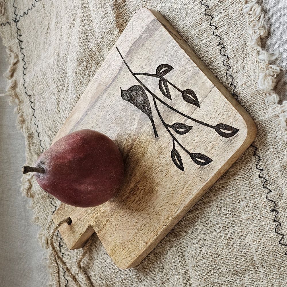 Wood Serving Board with Bird Etching