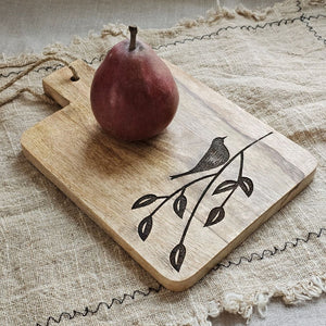 Wood Serving Board with Bird Etching