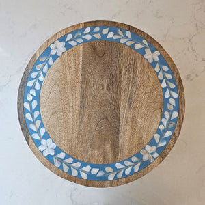 Wood Riser with Blue Inlay Design