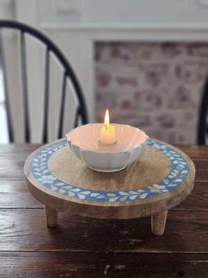 Wood Riser with Blue Inlay Design