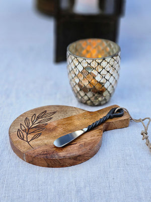 Olive Branch Wood Cutting Board with Iron Spreader