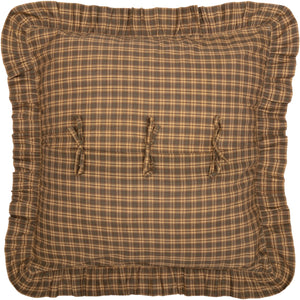  Woodland Cottage Plaid Euro Sham. This 26x26-inch accent piece showcases a refined tartan plaid in nature-inspired hues—olive green, deep reddish-brown, and warm tan—creating a sophisticated yet relaxed aesthetic. 