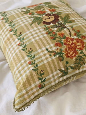 Needlepoint and Plaid Harvest Pillow Cover