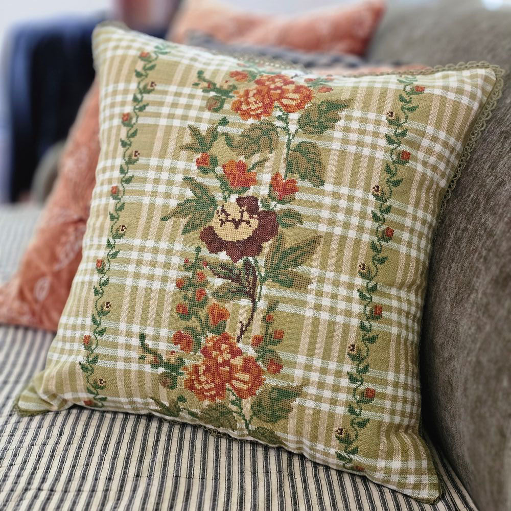 Needlepoint and Plaid Harvest Pillow Cover