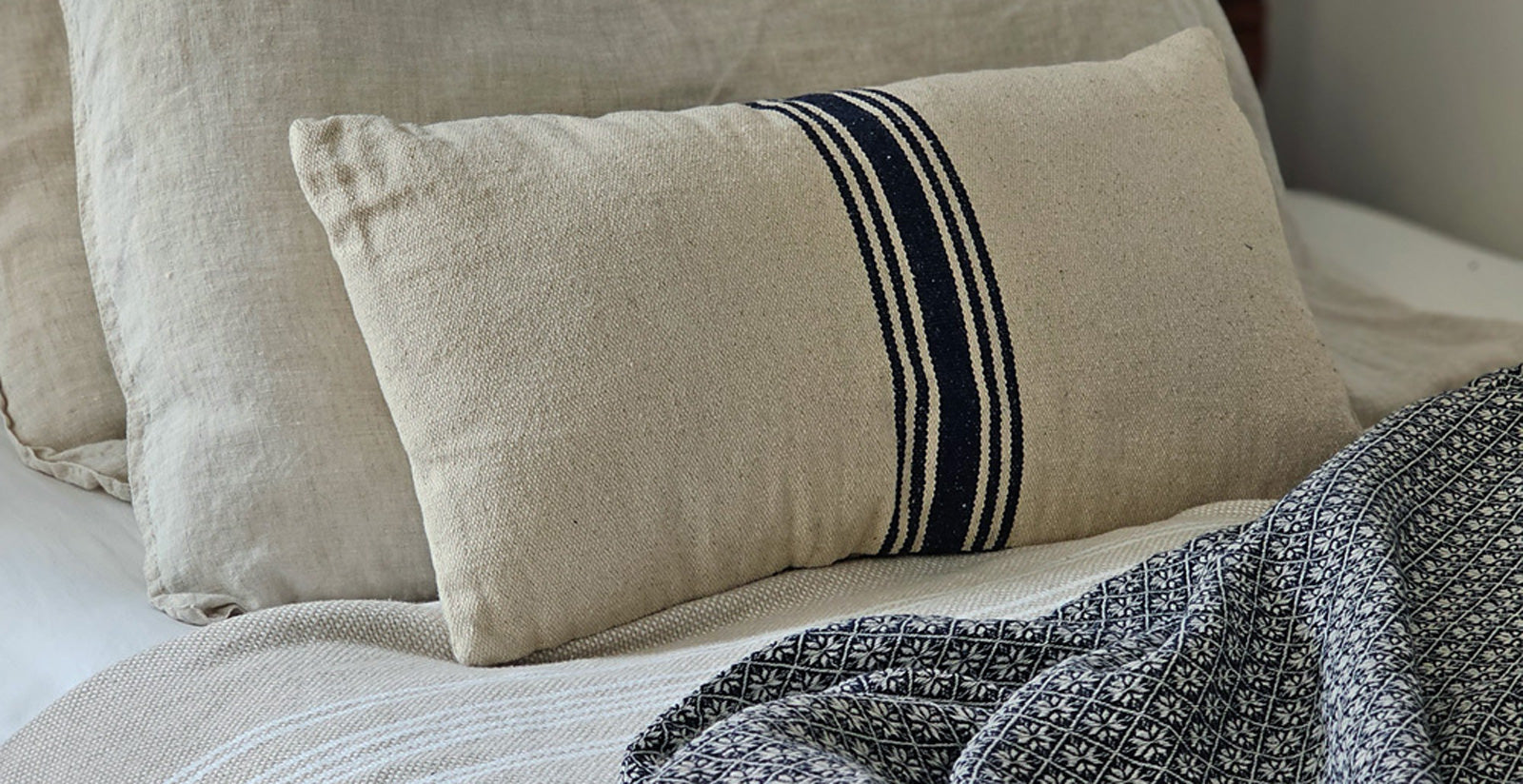 Vintage Truck Accent Pillow in White, Gray, and Navy Blue