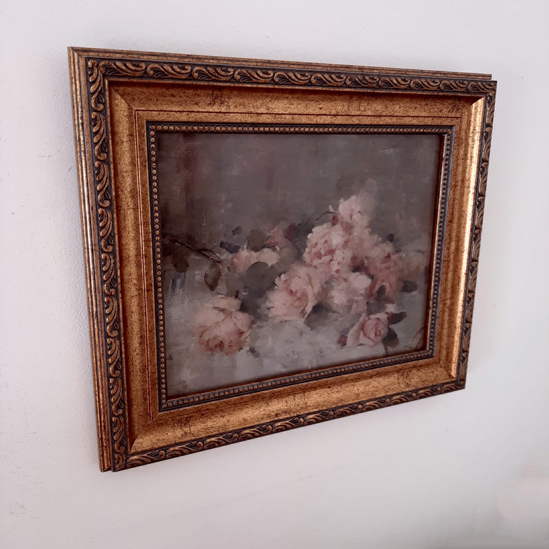 Add instant vintage charm to any photo or print with this Antique Style Gold Frame. The frame holds an 8 x 10 image and can be hung or used on a tabletop, both vertically or horizontally. Made of PS material, the frame features a wood-like feel, but is much lighter. Features detailed molding and an aged finish. Glass is 8" x 10".Overall size is: 11.33" x 13.3"