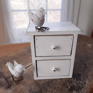 Our Weathered White Tabletop Drawers will quickly become a farmhouse favorite. Keep one on the kitchen counter to stash away tea bags, or use in an entryway to keep keys tucked out of sight. It’s perfect for craft or office supplies, jewelry and more. These sturdy wood drawers feature a beautifully aged and distressed finish. 7.5”L x 5.5”W x 8.5”H  Made in the USA