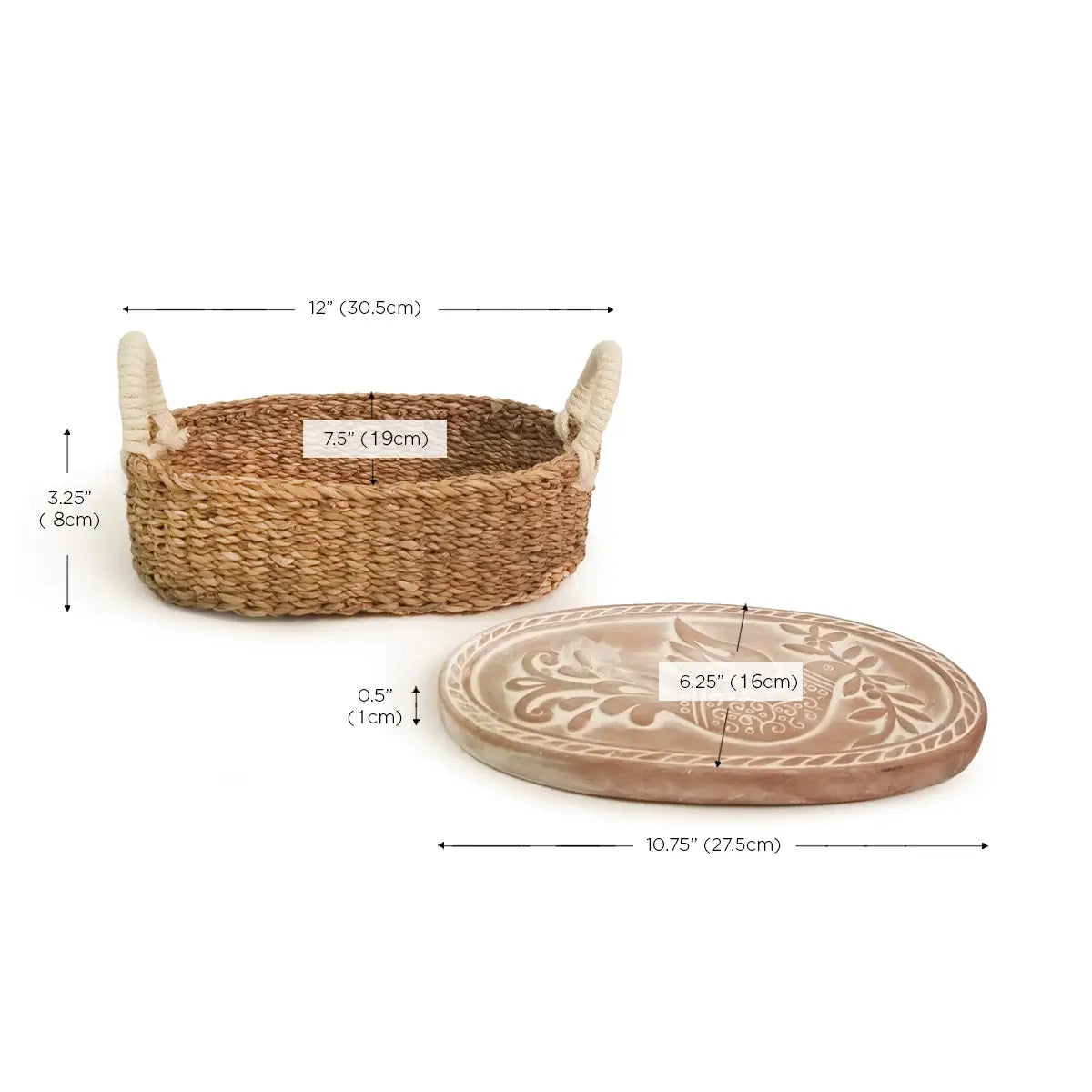 Bread Warmer Basket with Stone - Warming Terracotta Ceramic