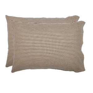 Whether you're creating a farmhouse style bedroom, a cozy cabin nook or a cottage guest room, our Charcoal Ticking Stripe Pillow Case Set offers vintage charm. This pillow case set features popular ticking stripes in charcoal along with a buttery oat stripe.  Set of two. Each measures 21x30. Coordinates with our Prairie Patch Quilted Throw.