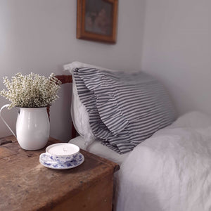 Chatham Blue Ticking Stripe and Ruffles Pillow Case Set