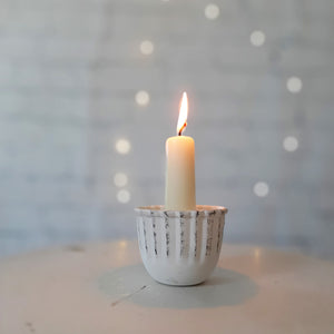 Aged White Taper Candle Cup