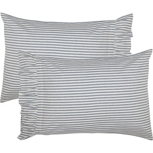 Add a cozy and refreshing look to your farmhouse style bedroom with the Chatham Blue Ticking Stripe and Ruffles Pillow Case Set of 2. Classic ticking stripes offer versatile style and can evoke a feeling of cool ocean breezes, vintage cottage vibes, or rustic romance. This Americana pillow case set features popular ticking stripes in denim blue and antique white with super soft 100% cotton material you'll enjoy for years to come. 