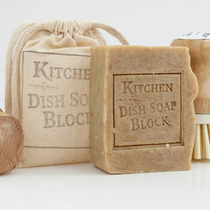 This Kitchen Dish Soap Block is the perfect addition to your zero waste, living clean lifestyle! It powerfully cleans stubborn grease, while loving on your hands. This product can be used to fight stains in laundry, rugs, and even clean counter tops, there is no end the uses of this multipurpose product. This plant based all-natural bar is made in small batches and hand cut, so there may be small imperfections and roughness in these.  Made in the USA. 0.53 lbs