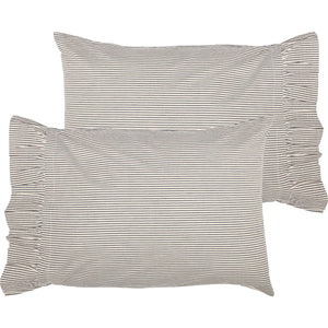 Add a cozy and refreshing look to your farmhouse style bedroom with the Portsmouth Blue Ticking Stripe Pillow Case Set of 2. This Americana pillow case set evokes a feeling of cool ocean breezes and vintage vibes, featuring popular ticking stripes in denim blue and light beige with quality seersucker material to enjoy for years to come.