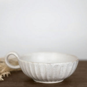 Rustic Ceramic White Bowl with Handle