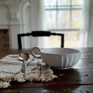 Rustic Ceramic White Bowl with Handle
