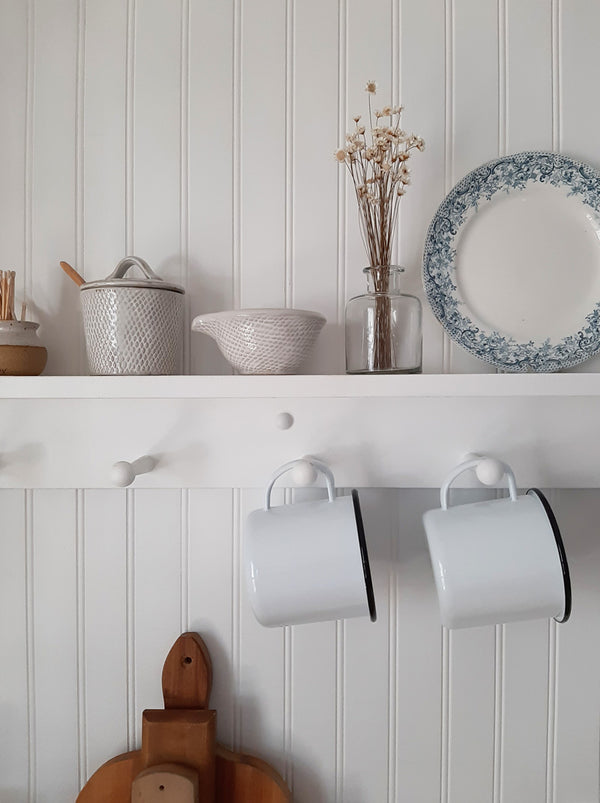 White Enamel Soup Mugs, Set of two