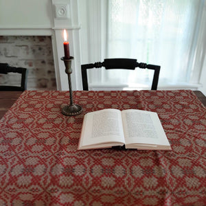 Influenced by vintage Welsh tapestry patterns, this Welsh Inspired Table Square adds instant warmth and character to any room. The pattern features burnished red woven with a dark beige and warm grey. Table squares are perfect for protecting wood tables or even larger tablecloths. They're great for adding a bit of charm for smaller tables.