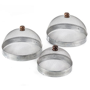 A screen cloche, also known as a shoo-fly, is perfect for protecting food from flies and other insects.  Our set of three Wire Mesh Food Covers has tons of vintage charm and offers a range of sizes. The small one is perfect for keeping butter and other small items covered.  The nest together easily for storage. Add rustic elegance to your farmhouse kitchen or patio with our vintage style Wire Mesh Food Covers, Set of Three